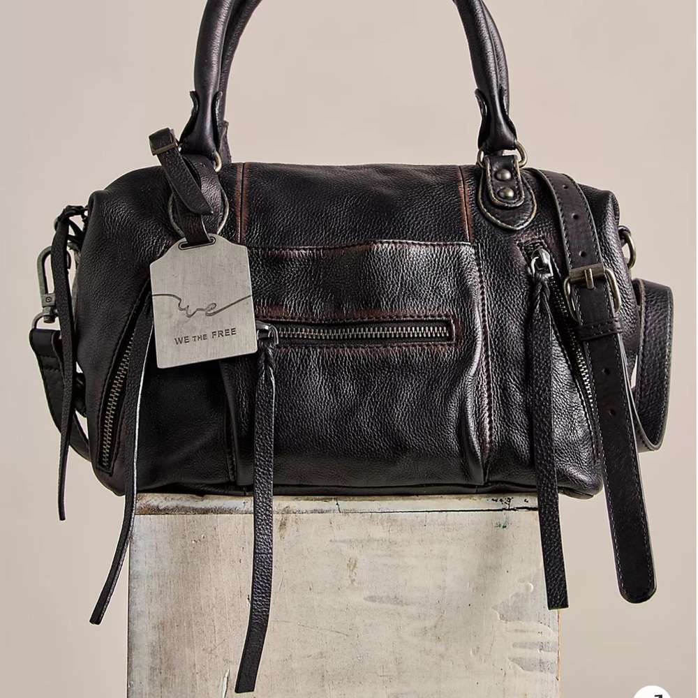 Free People Black Leather Tote Bag baby Emerson